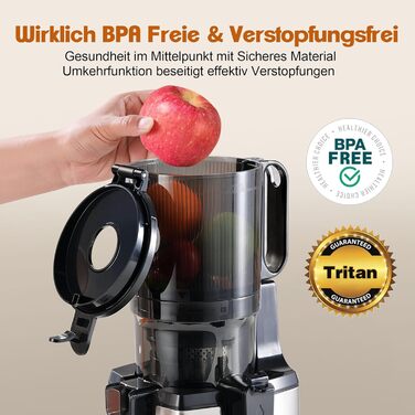 Електрична холодний соковичавниця Fretta Slow Juicer з нержавіючої сталі, 250W, з функцією реверсу, BPA Free