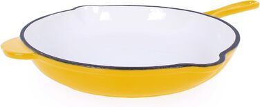 Чавунна сковорода з емальованим покриттям, Чавунна сковорода, Сковорода з двома ручками та носиком, Підходить для духовок, гриля, барбекю та індукції, Ø 26,5 см, (Жовтий)