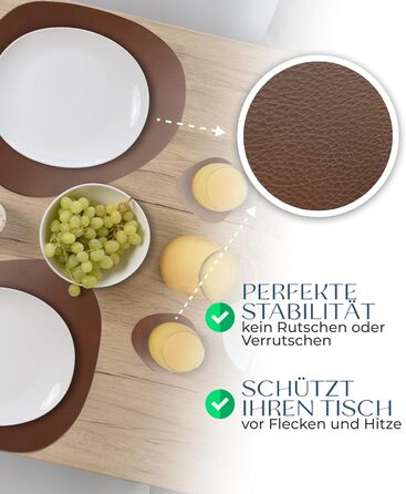 Набори серветок на стіл, 4 шт. – екологічні, стабільні та неслизькі – з преміальної еко-шкіри, Made in Germany (сучасний дизайн), темно-коричневий колір