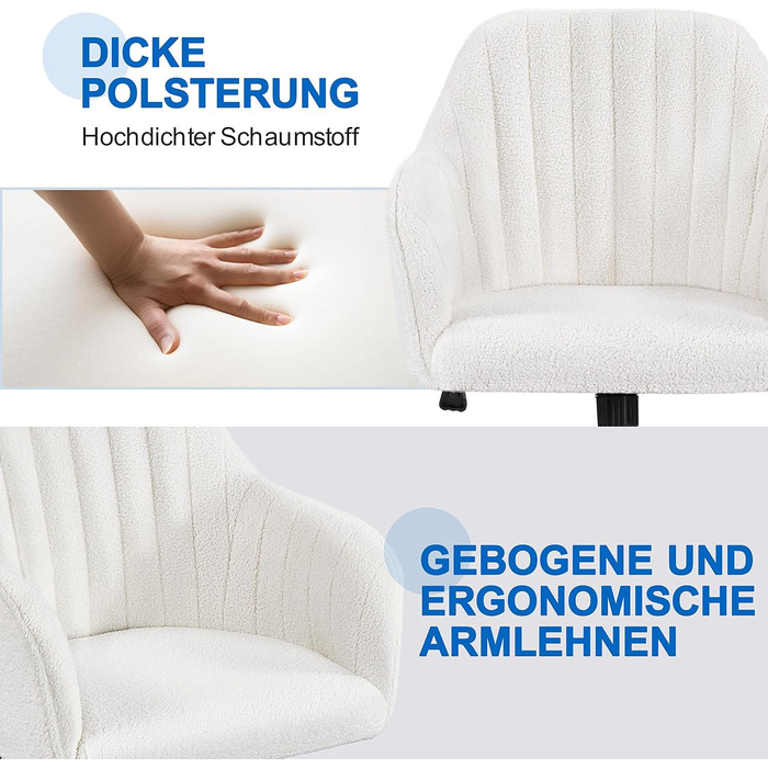 Крісло Yaheetech для дому та офісу: регульоване, обшите велюром, до 136 кг, колір слонова кістка