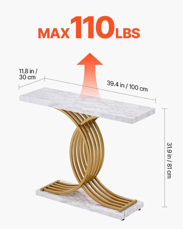 Вхідний консольний столик VEVOR 100 см - вузький, міцний, з металевим каркасом. Ідеально для передпокою, вітальні, спальні. Витримує до 49,9 кг.