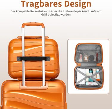Набір валіз KONO 2 шт: ручна валіза-тележка 55 см + косметичка з поліпропілену, колір помаранчевий