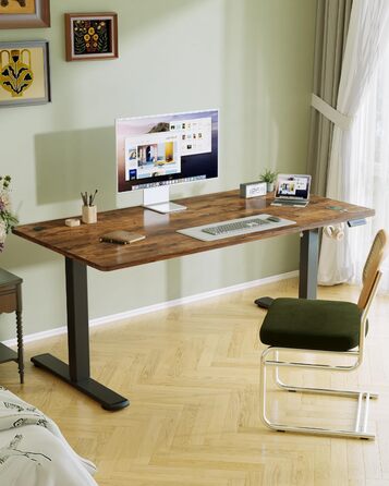 Електричний регульований стіл Flamaker 140x60 см з пам'яттю, для геймінгу, коричневий (Vintage Braun)