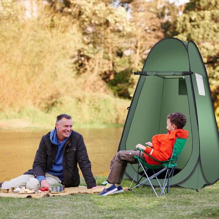Намет для душу HOMASIS Pop up, 120x120x190 см, зелений - портативний, з кишенькою, для кемпінгу та відпочинку на природі