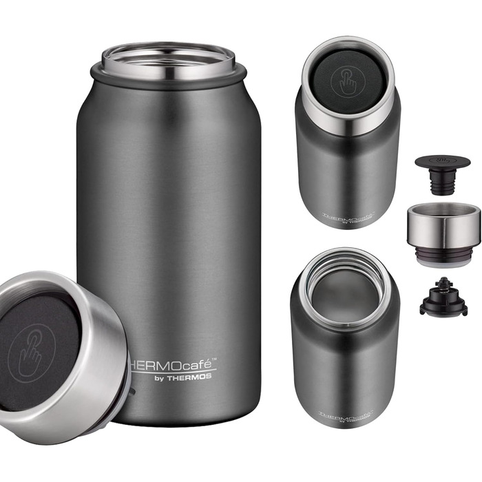 Термокружка THERMOcafé by THERMOS TC 0.35л, Stone Grey Mat, нержавіюча сталь, ізоляція, для кави з собою, не протікає, 8 год гаряча & 16 год холодна, для миття в посудомийній машині, BPA-Free