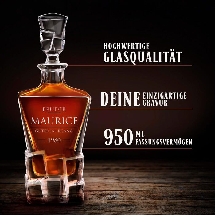 Мавертон Карафа для віскі 950 мл + Набір з 6 склянок з гравіюванням - Декантер для віскі - Подарунок на Різдво - Люкс дизайн - Кришталеве скло - Для чоловіків на день народження (Брат)