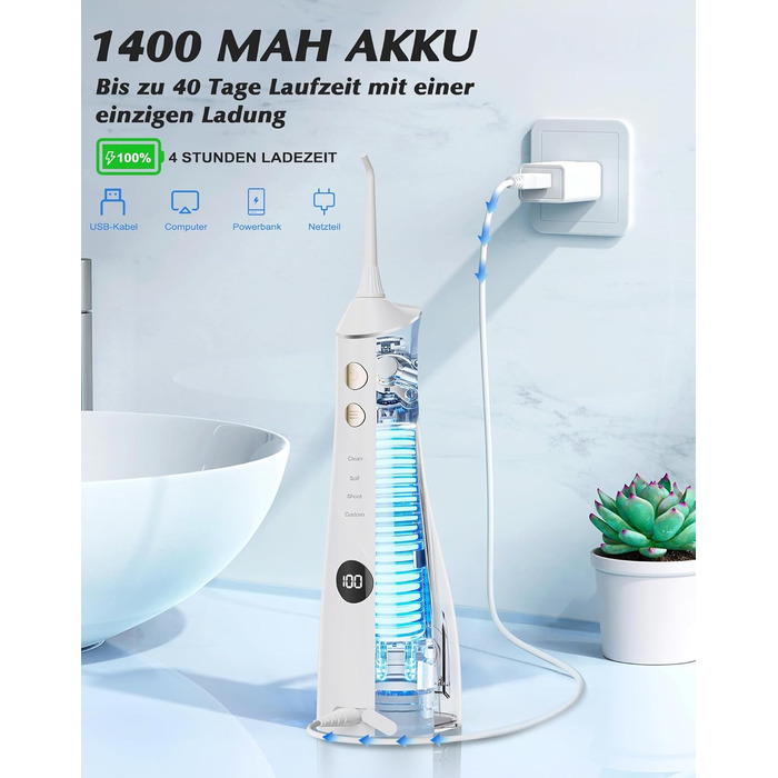 Електрична насадка для душу Munddusche: 5 струменів, 4 режими, для догляду за порожниною рота, водонепроникність IPX7, для дому та подорожей