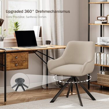Набір обідніх стільців 6 шт. з підлокітниками, поворотні на 360°, з м'яким сидінням з льону, сучасний дизайн, металевий каркас, для кухні, вітальні, офісу, бежевий, 6 шт.