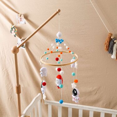 Дитяче ліжечко пересувна дерев'яна, підвісний дзвіночок у вигляді райдужної кулі з плюшевою підвіскою у вигляді макраме, дитяче ліжечко для новонароджених, мобільний дзвіночок для дівчаток і хлопчиків, Дитяча кімнат.-23 см x 55 см (космонавт)