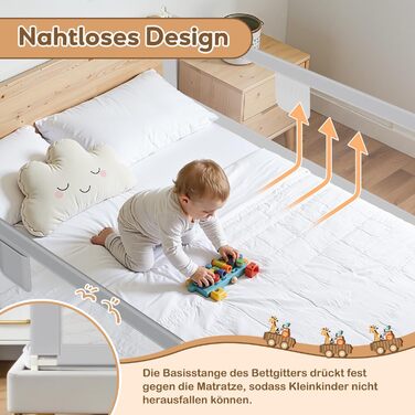 Захисний бортик для ліжка дитячий Ikodm 2x200 см + 1x180 см, регульована висота 64-96 см, сірий