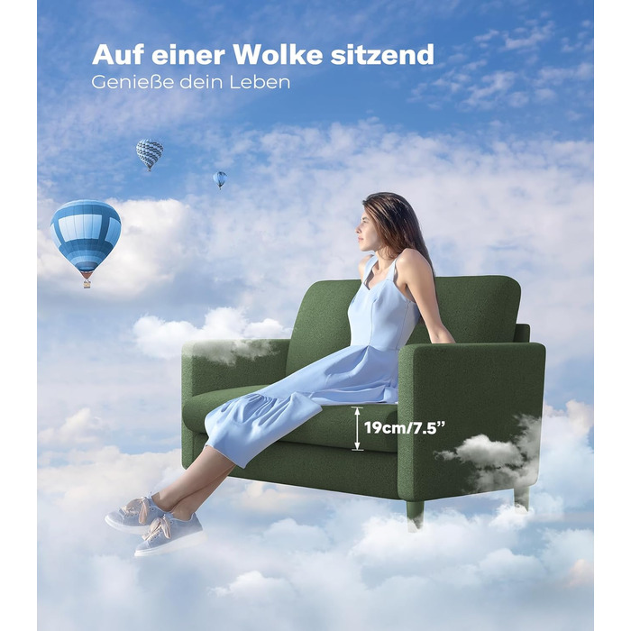 Диван 2-місний, компактний, 130 см, зелений. Зручний диван для підліткової кімнати, легко збирається без інструментів. Дивани з масиву дерева, компактні дивани для вітальні.