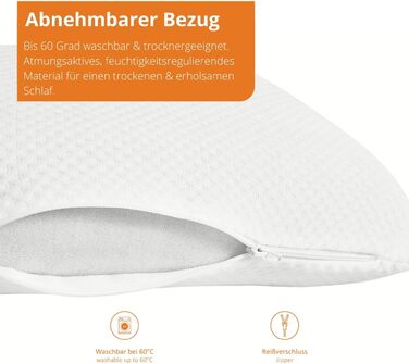 Ортопедична подушка для підтримки шиї для сну, подушка з віско 40 x 80 см, в'язкоеластична подушка, піна з ефектом пам'яті, можна прати, Oekotex, Зроблено в ЄС, білий