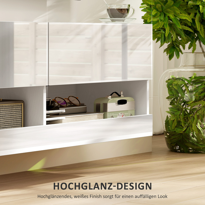 Тумба під телевізор з LED-підсвіткою, 16 режимів мигання, настінна тумба, відкриті полиці, 120 x 35 x 40,5 см, білий