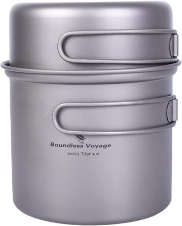 Набір посуду iBasingo з титану (2 шт.): каструля 1000мл, сковорода 500мл для кемпінгу та відпочинку на природі