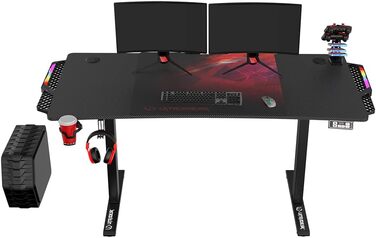 Ігровий стіл ULTRADESK Level V2 LED RGB з електричним регулюванням висоти Внутрішня пам'ять на 2 налаштування Подовжувач, килимок для миші розміру XXL Сталева рама, червона накладка, 140x68 см