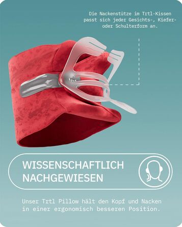 Дорожня подушка trtl Подушка для шиї для літака та автомобіля Ергономічна подушка для подорожей Унікальна система підтримки Можна прати в пральній машині (коралово-червоний, для дорослих)