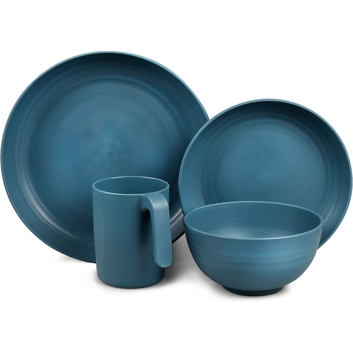 Пластикові набори посуду Greentainer (24 шт.) Легкий і небиткий комплект посуду, Набір тарілок, мисок,чашок,тарілок
