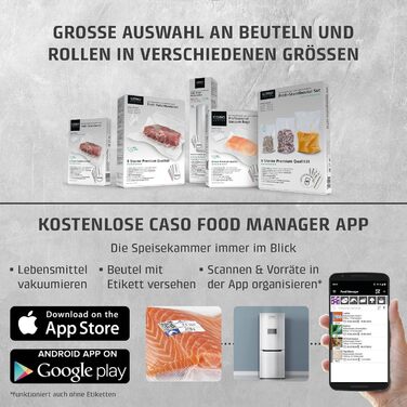 Вакууматор Caso HC170 для продуктів з регулюванням часу запаяння, потужний насос 9 л/хв та набором пакетів 20x30см