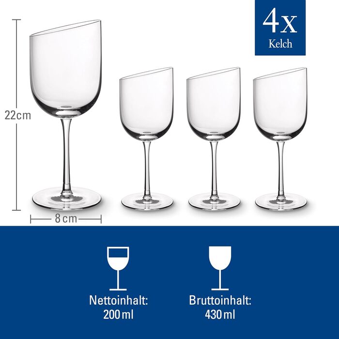 Набір келихів для червоного вина Villeroy & Boch NewMoon, 4 шт, 405 мл, кришталеве скло, для щоденного використання