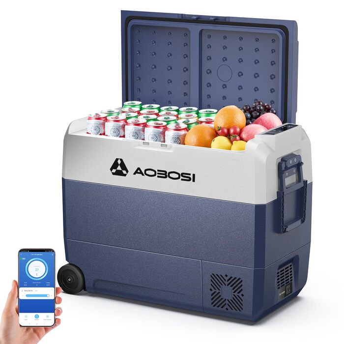 Автомобільний компресорний холодильник AAOBOSI 50л з Wi-Fi, 12/24V та 220V, -20°C для авто, вантажівок, кемпінгу, з двома зонами охолодження