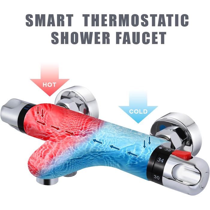 Змішувач для ванни з термостатом Uten, 2 виходи, латунь, захист 38°C