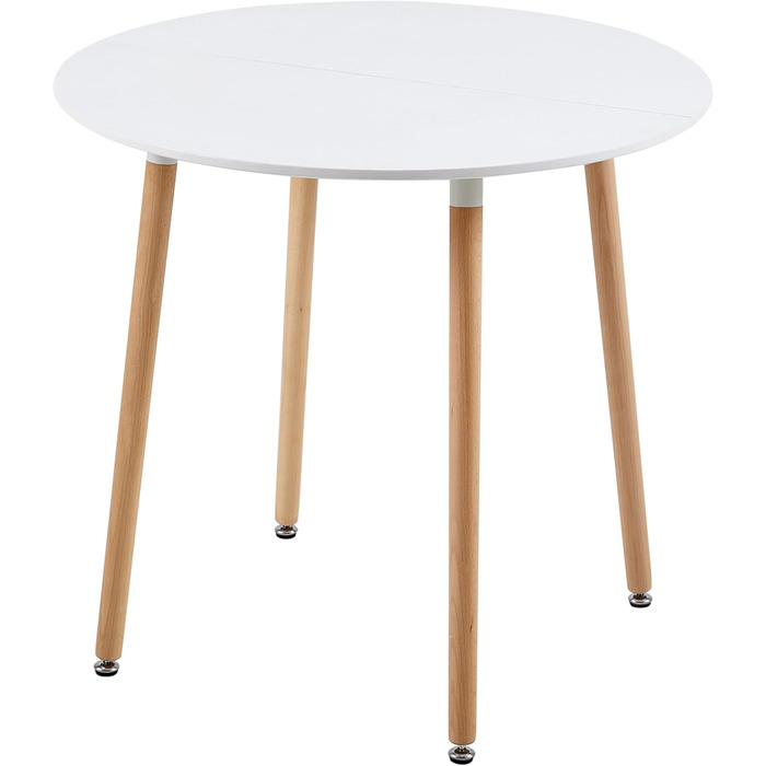 Круглий кухонний стіл WeDoо Holz, 80x80x74 см, натуральне дерево, скандинавський стиль, білий, 3 ніжки