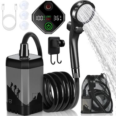 MIAOKE Портативна електродушова система для кемпінгу, 7800 mAh, з цифровим дисплеєм та регулюванням температури, сірий колір