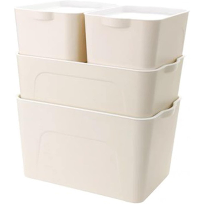Коробки для замовлення RMAN, коробка для зберігання з кришкою, набір з 4 кухонних органайзерів Пластикова коробка з кришкою 15 л штабельовані пластикові ящики для кухні, спальні, ванної кімнати, зберігання - білий (C-khaki)