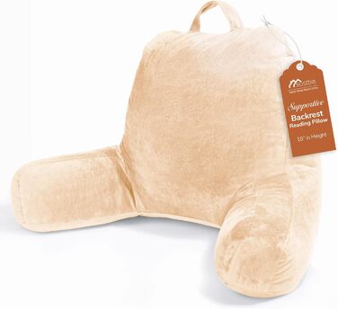 Підкуштуник Sasttie з велюровою спинкою для читання в ліжку, м'яка подушка для підтримки спини, з підлокітниками для дивана, софи та підлоги, ідеально для гуртожитків та аксесуарів для читання, колір: пісочний