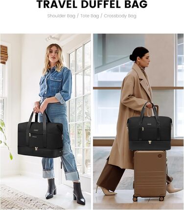 Спортивна сумка LOVEVOOK для жінок, дорожня сумка-валіза, дорожня сумка-мішок, сумка для подорожей, сумка для ручної поклажі в літак, сумка для пологового будинку, сумка для одягу з відділенням для взуття, косметичка, бежево-коричнево-чорна (чорна, 40x20x