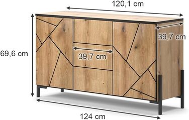 Комод Vicco Hatto з 2 дверцятами, дуб, 124 x 69.6 см