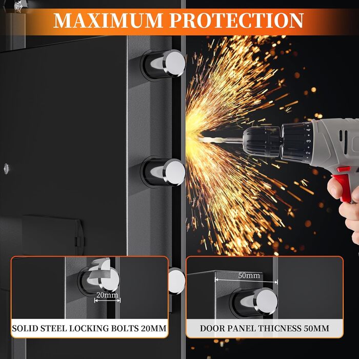 Сейф Tresor Groß з ключем та електронним замком: цифровий настінний сейф для дому, офісу, готелю. Зберігання грошей, документів, прикрас, паспортів (40x38x31 см)