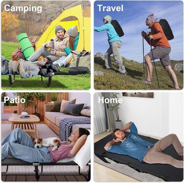 Польове ліжко для кемпінгу Ultraleicht, складане розкладне ліжко для відпочинку на природі та дому, максимальне навантаження 160 кг, чорне