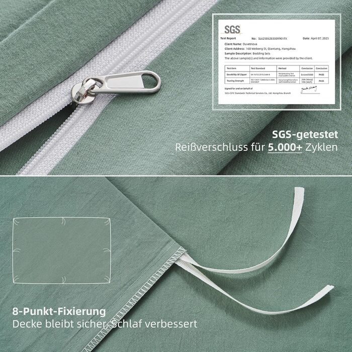 Бетлінова постільна ковдра 200x220 з бавовни, бежевого кольору, супер м'яка, 100% бавовна, попередньо випрана, з льоноподібною текстурою, сертифікат ÖKO-TEX, комплект постільної білизни 200x220 + 2 наволочки 80x80 з блискавкою (200x220 см (3-piece), салатовий колір)