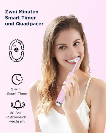 Електрична зубна щітка Sonic для дорослих та дітей, 5 режимів чищення, 8 насадок, рожева