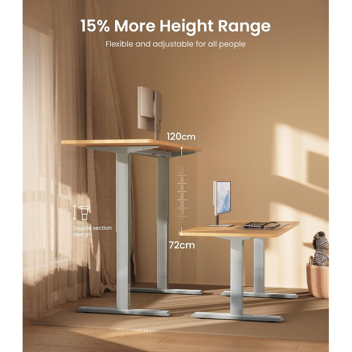 Електричний регульований стіл MAIDeSITe T1 Pro (Сірий) з 4 пам'яттю висоти та потужним мотором