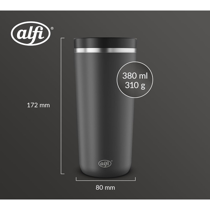Термокружка Alfi ISO COFFEE MUG PRO, 0.38 л, нержавіюча сталь, для кави з собою, чорна