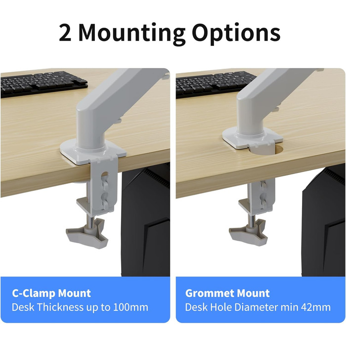 Кріплення для монітора Suptek, 17-32 дюйми, газ-амортизатор, регулювання висоти, 360° обертання, білий (MD8W)