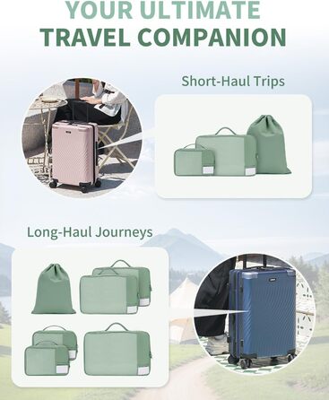 Набір органайзерів для валізи ECOHUB, 6 легких пакувальних кубів для подорожей з ID-біркою, дихаючі сумки-органайзери з переробленого матеріалу (Зелений)