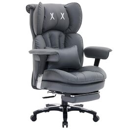 Офісне крісло Efomao X-Stickerei для дому та офісу, шкіряне (PU) для великих та високих, з регульованою спинкою, підставкою для ніг та підтримкою попереку, чорне, до 200 кг