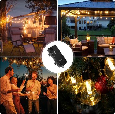 LED ліхтарна гірлянда для зовнішнього використання на батарейці з таймером, 9м, 12 лампочок A60, USB зарядка, 5000mAh, для декорування саду, вікна, сходи, весілля