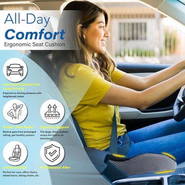 Подушка для сидіння в авто Allaboutsla з Memory Foam для полегшення болю в попереку, велика для коротких водіїв на далеких поїздках - подушка для автомобіля, офісу (чорний & сірий)