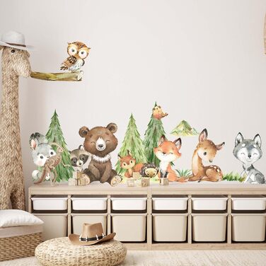 Лісові тварини настінне татуювання дитяча кімната V410 намальована вручну STICKER дитячий садок дитяча кімната наклейка на стіну наклейка на стіну пригоди в природі (60 х 60 см)