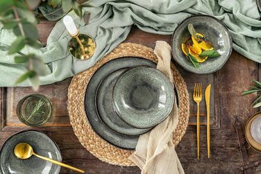 Набір кавових чашок SÄNGER Kopenhagen 8 шт., кавовий сервіз на 4 особи, набір чашок та блюдець, стійкий до миття в посудомийній машині, чашки та блюдця з порцеляни сірого кольору з зеленою внутрішньою стінкою, об'єм 200 мл, PREMIUM COLLECTION