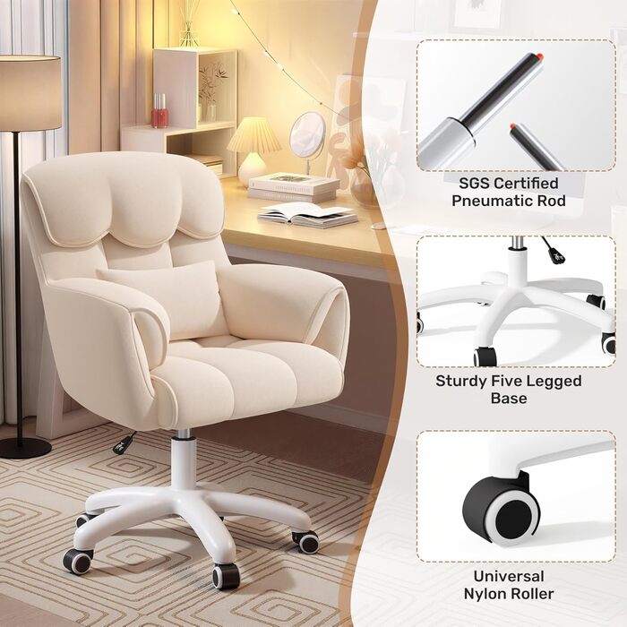 Ергономічне крісло для дому та офісу, обертове, регульоване по висоті, для робочого кабінету, спальні, бежеве