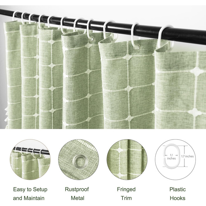 Завіса для душу Sage Green - Фармхаус Boho Modern з льону для ванної кімнати, Вінтажна Country, важка, з бахромою, Chic Bohemian, 48x72 см (1 шт.)