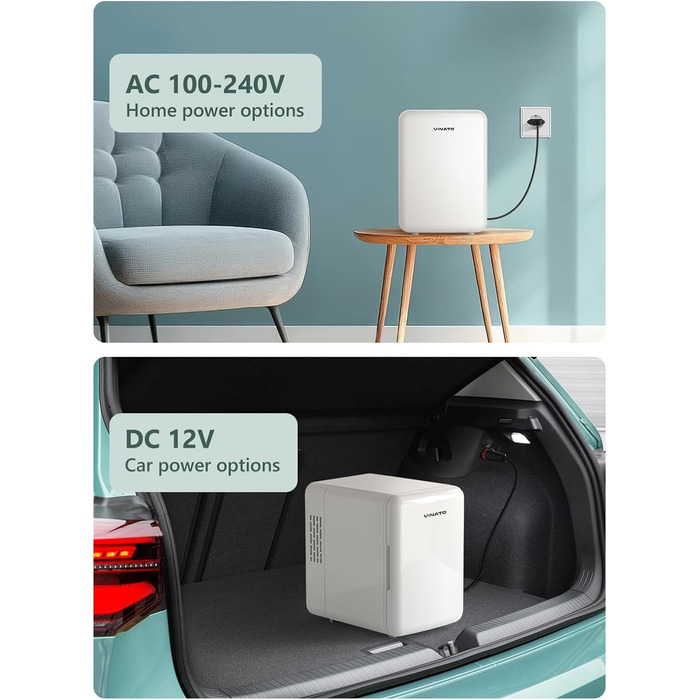 Міні-холодильник VINATO для косметики та напоїв, 4 л, 220V/12V, білий (без дзеркала)