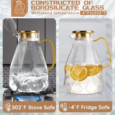 Скляна карафа Yirilan 2.2 л з кришкою, 74 унції, для води, склянка, глечик для води