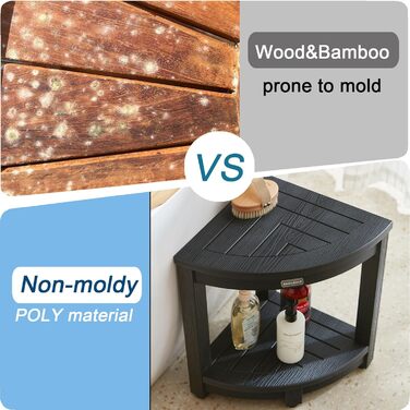 Крісло для душу Eck-Duschhocker, водонепроникне, з полівудного дерева, для ванної кімнати, стілець для душу, стілець для душу з регульованими ніжками, неслизький, білий (чорний)