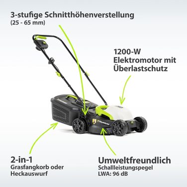 Електричний газонокосарка Murray LE320E 2-в-1: 1200W, ширина 32 см, об'єм травоспікача 27 л, для малих газонів, з ергономічною ручкою та захистом від перевантаження